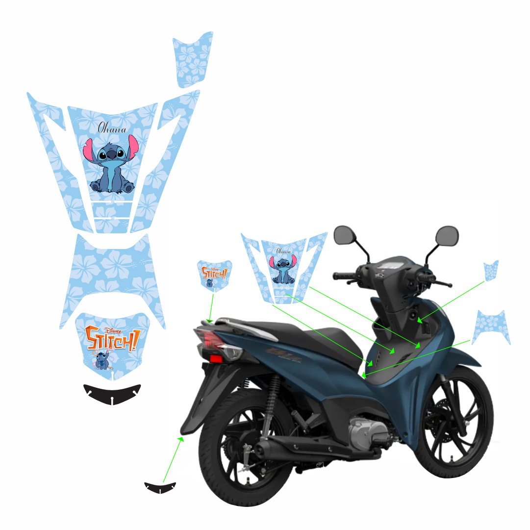 ADESIVO PROTETOR DA BIZ 2025 - STITCH AZUL FOSCO - PA