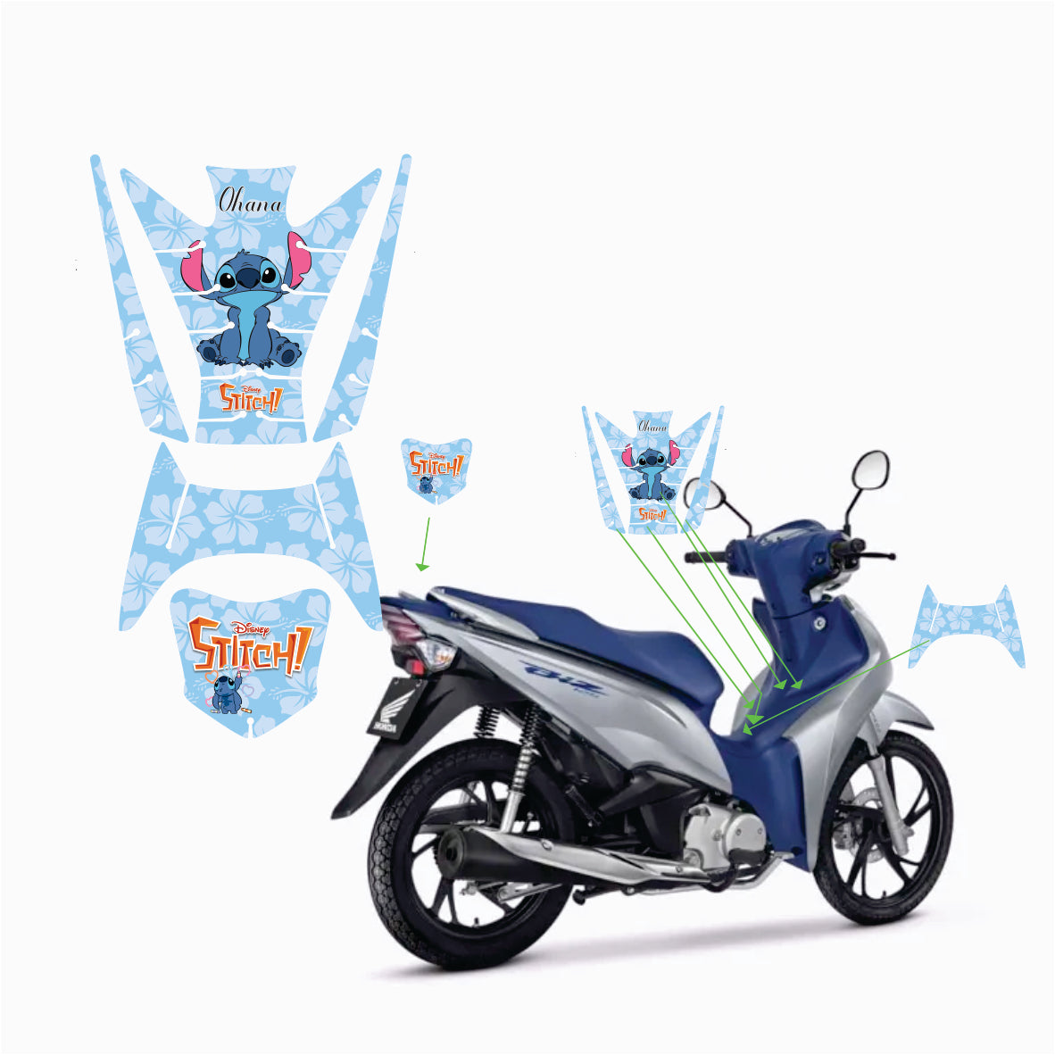 ADESIVO PROTETOR DA BIZ 2018 À 2024 - STITCH AZUL FOSCO - PA