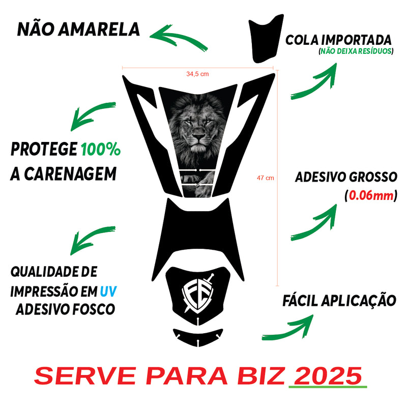 ADESIVO PROTETOR DA BIZ LEÃO FÉ FOSCO - 2025 (LEIAM A DESCRIÇÃO)