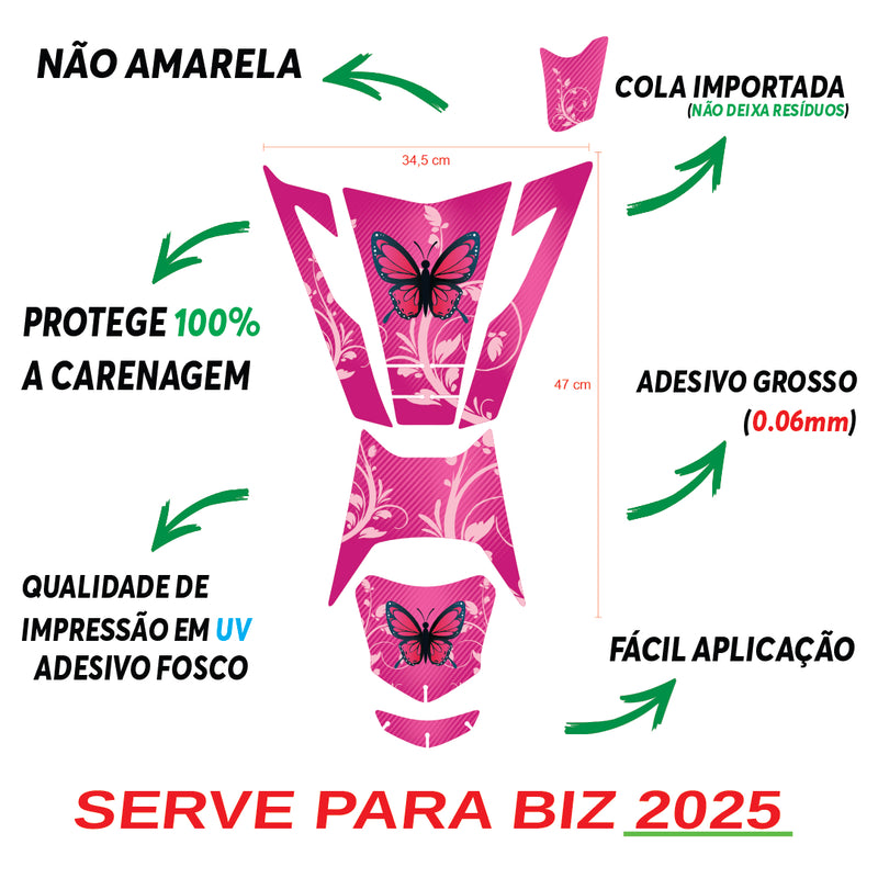 ADESIVO PROTETOR DA BIZ BORBOLETA ROSA PINK - 2025 (LEIAM A DESCRIÇÃO)
