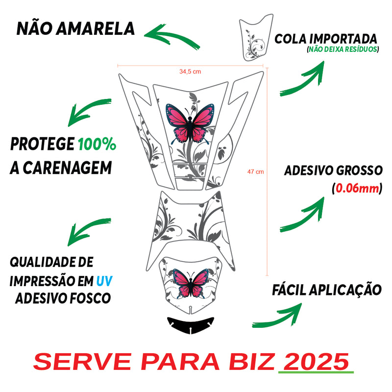 ADESIVO PROTETOR DA BIZ BORBOLETA BRANCA FOSCO 2025 (LEIAM A DESCRIÇÃO)