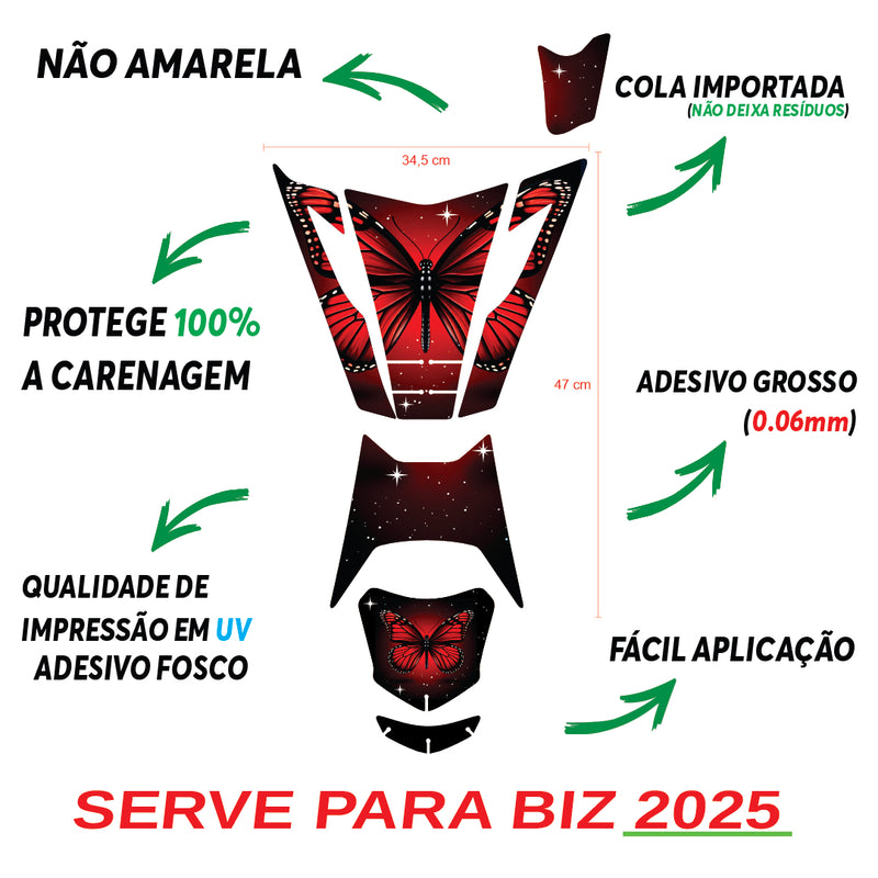 ADESIVO PROTETOR DA BIZ BORBOLETA VERMELHA 2025 (LEIAM A DESCRIÇÃO)