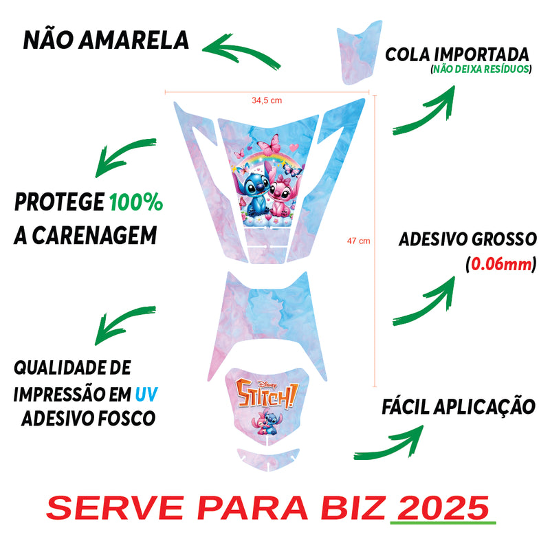 ADESIVO PROTETOR DA BIZ STITCH  AZUL E ROSA - 2025 (LEIAM A DESCRIÇÃO)