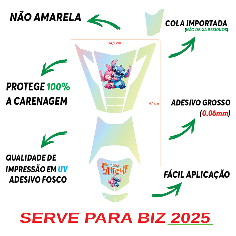 ADESIVO PROTETOR DA BIZ STITCH VERDE E AZUL - 2025 (LEIAM A DESCRIÇÃO)