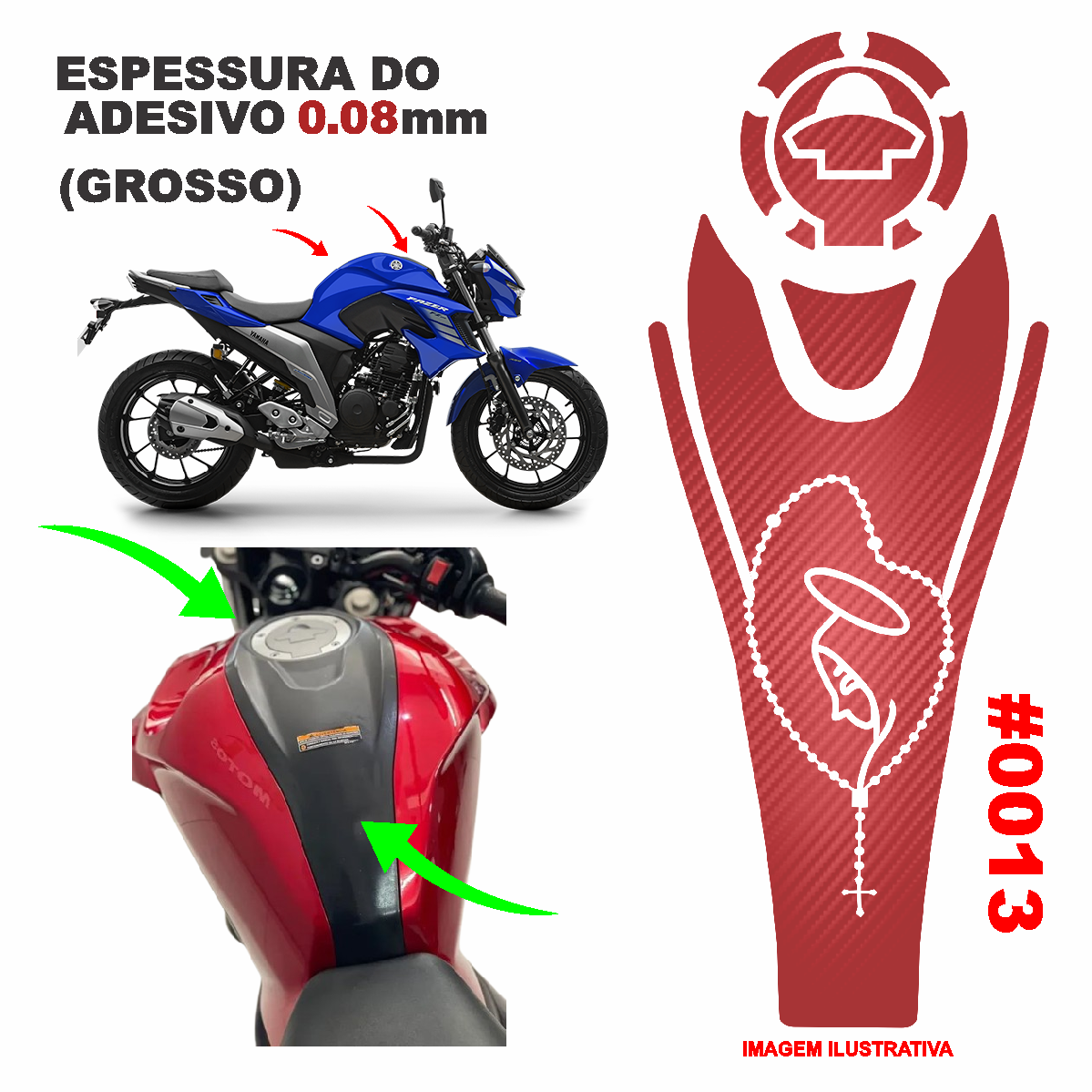 ADESIVO TANQUE DA FAZER 250 GROSSO PROTETOR - FIBRA VERMELHO SANTA -(LEIAM A DESCRIÇÃO)