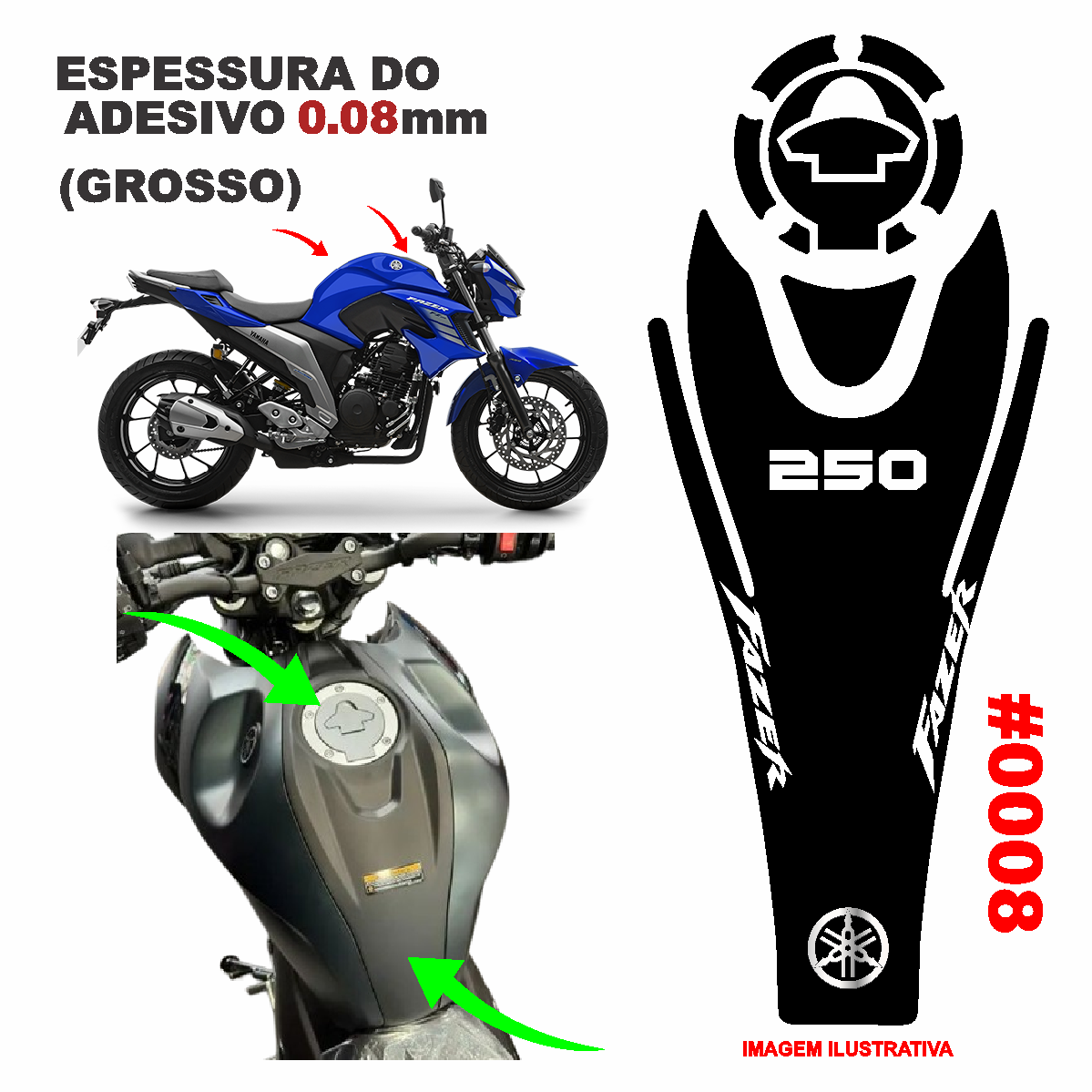 ADESIVO TANQUE DA FAZER 250 GROSSO PROTETOR - FAZER 250 -(LEIAM A DESCRIÇÃO)