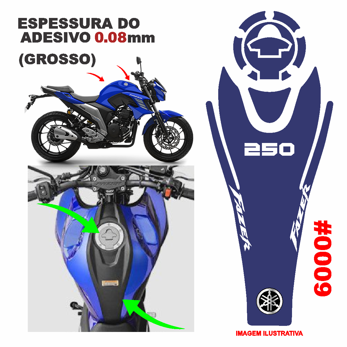 ADESIVO TANQUE DA FAZER 250 GROSSO PROTETOR - FAZER 250 AZUL -(LEIAM A DESCRIÇÃO)