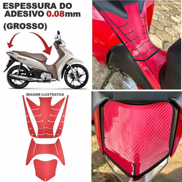 ADESIVO PROTETOR DA BIZ COMPLETO FIBRA VERMELHO- 2018 A 2024 (LEIAM A DESCRIÇÃO)